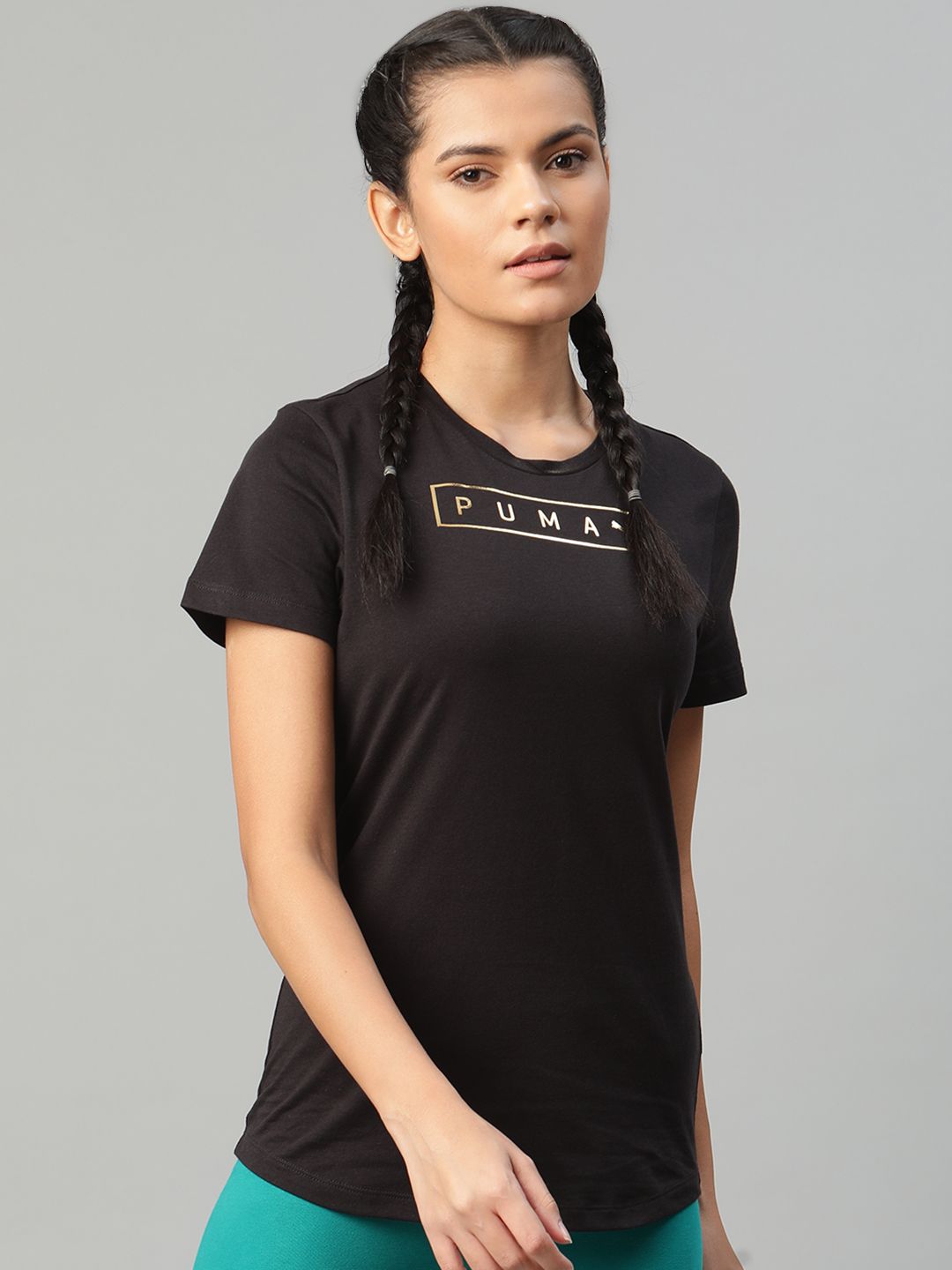 Puma Women Black Brand Logo Printed Graphic 18 T-shirt Price in India