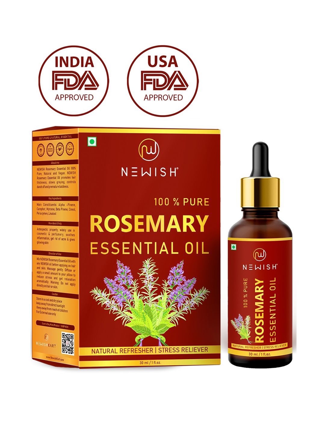 NEWISH Unisex Rosemary Natural Refresher Stress Reliever Aroma Oil 30ml Price in India