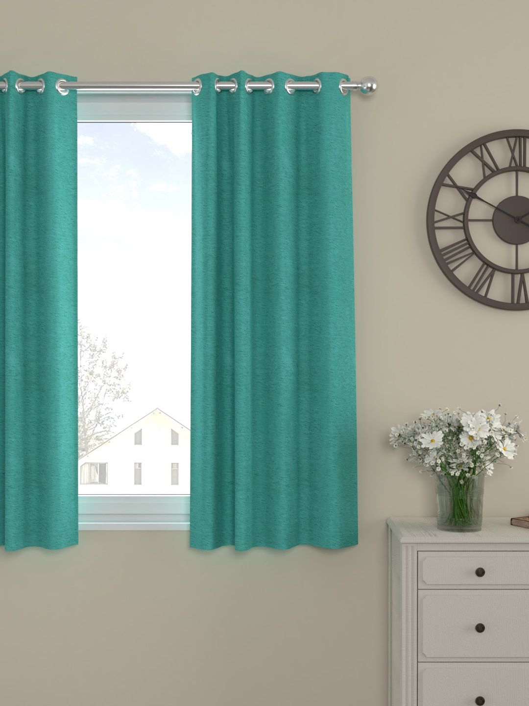 ROSARA HOME Sea Green Solid Single Curtain Price in India