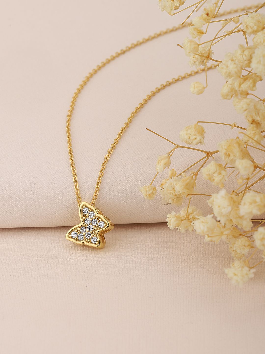 Carlton London Rose Gold-Plated CZ-Studded Butterfly Shaped Necklace Price in India