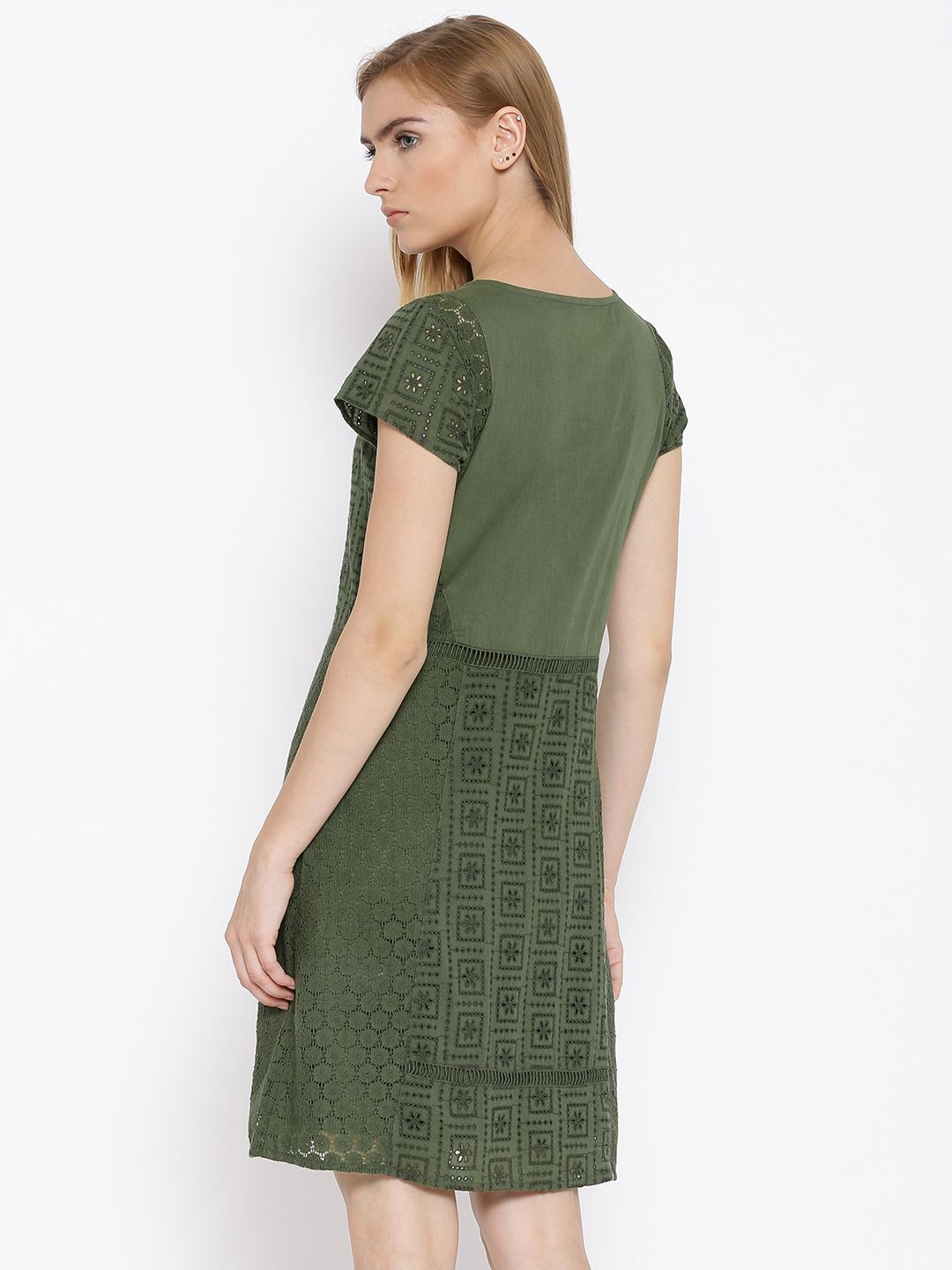 Buy Vero Moda Olive Green Schiffli Embroidered A-Line Dress - Dresses for Women 1389422 | Myntra Buy Vero Moda Olive Green Schiffli Embroidered A-Line Dress - Dresses for Women 1389422 | Myntra