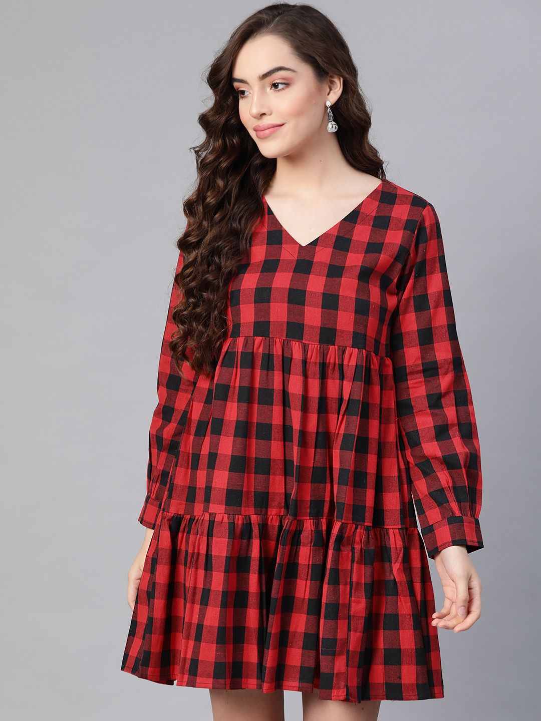 MBE Red & Black Checked A-Line Dress Price in India