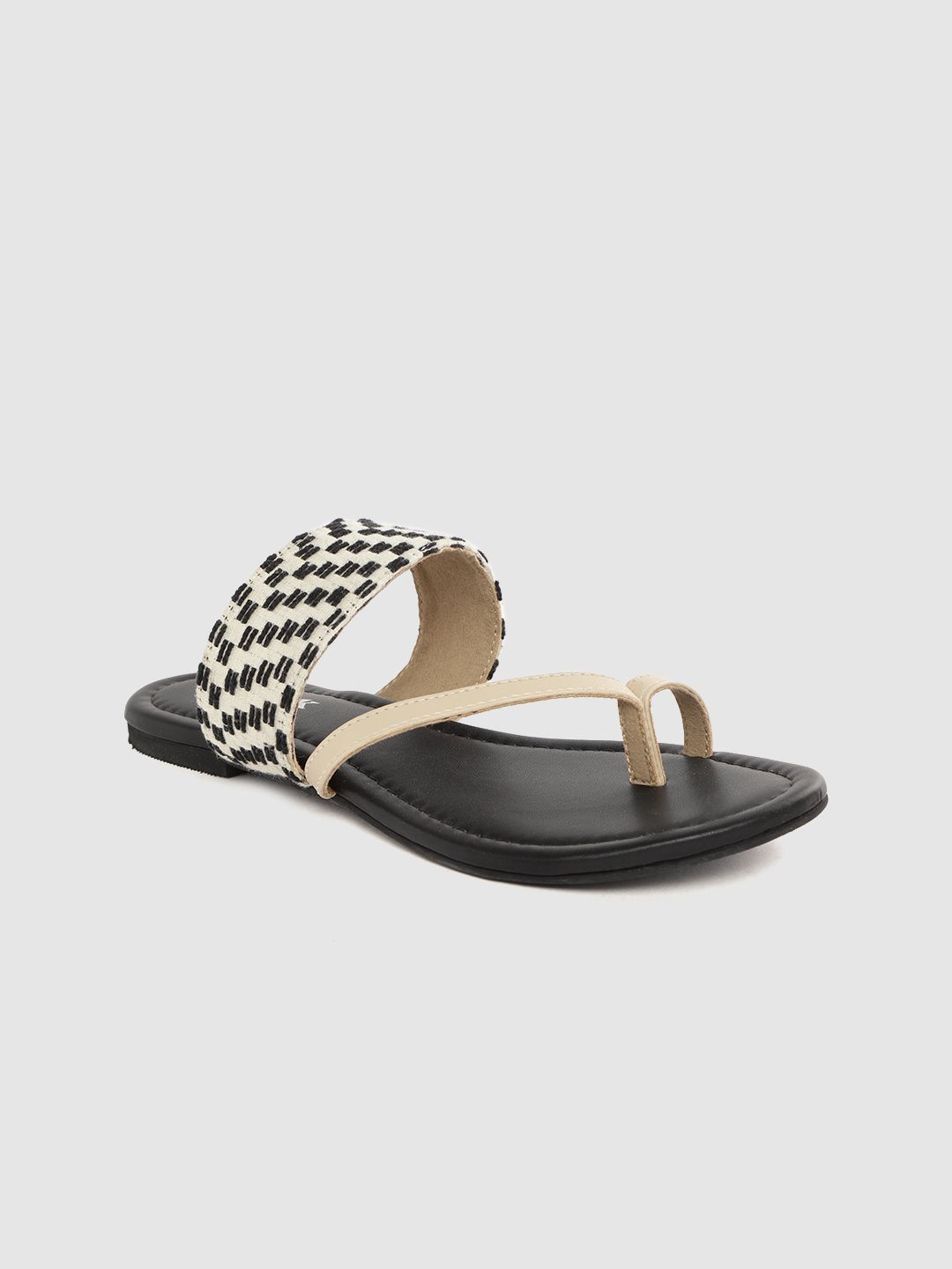 Anouk Women Off White & Black Basketweave One Toe Flats Price in India