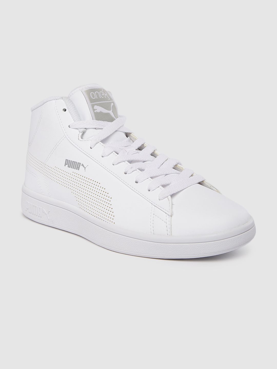 one8 x PUMA Men White Solid Smash Mid-Cut Sneakers