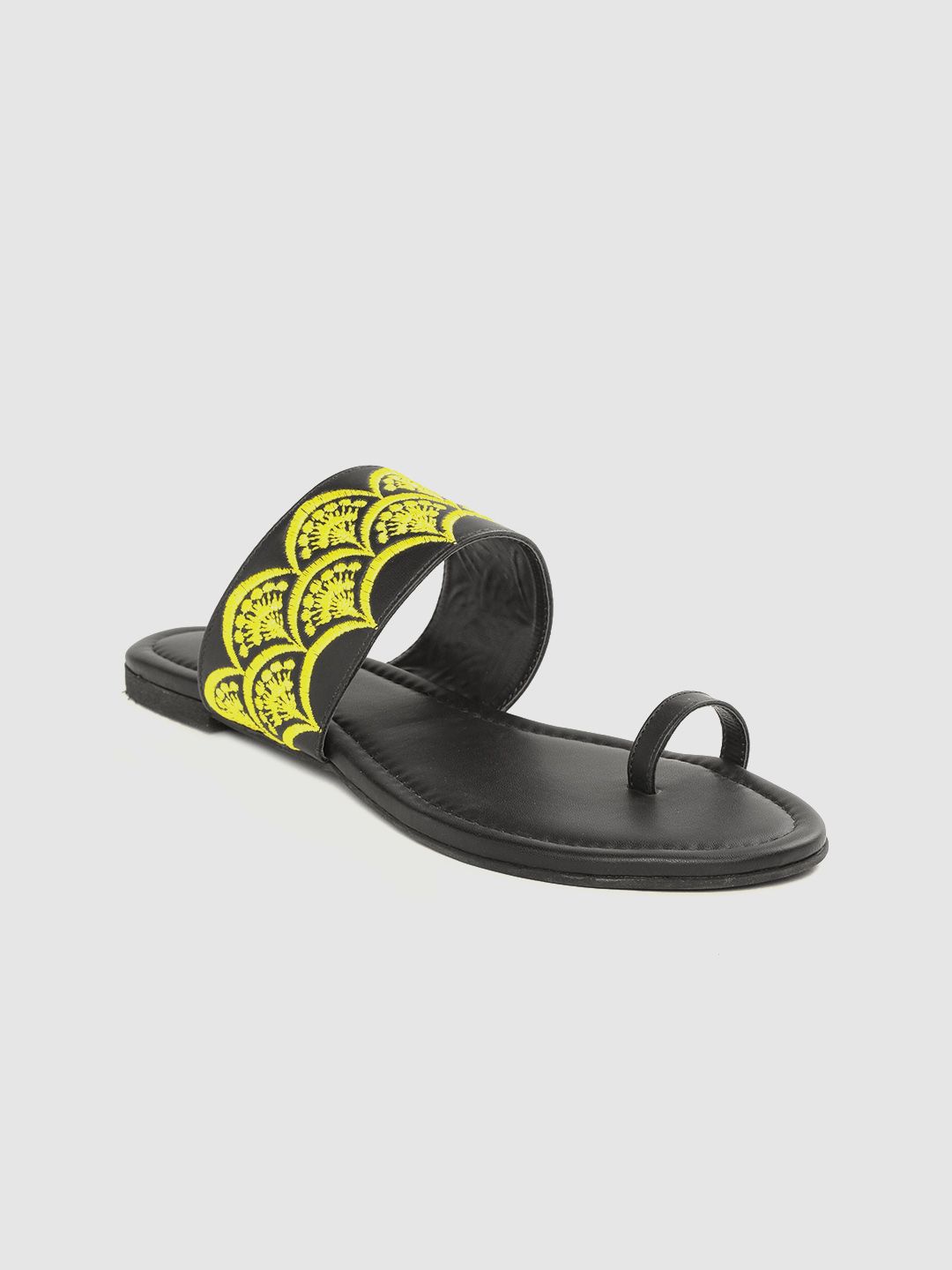 Anouk Women Black & Yellow Embroidered Ethnic One Toe Flats Price in India