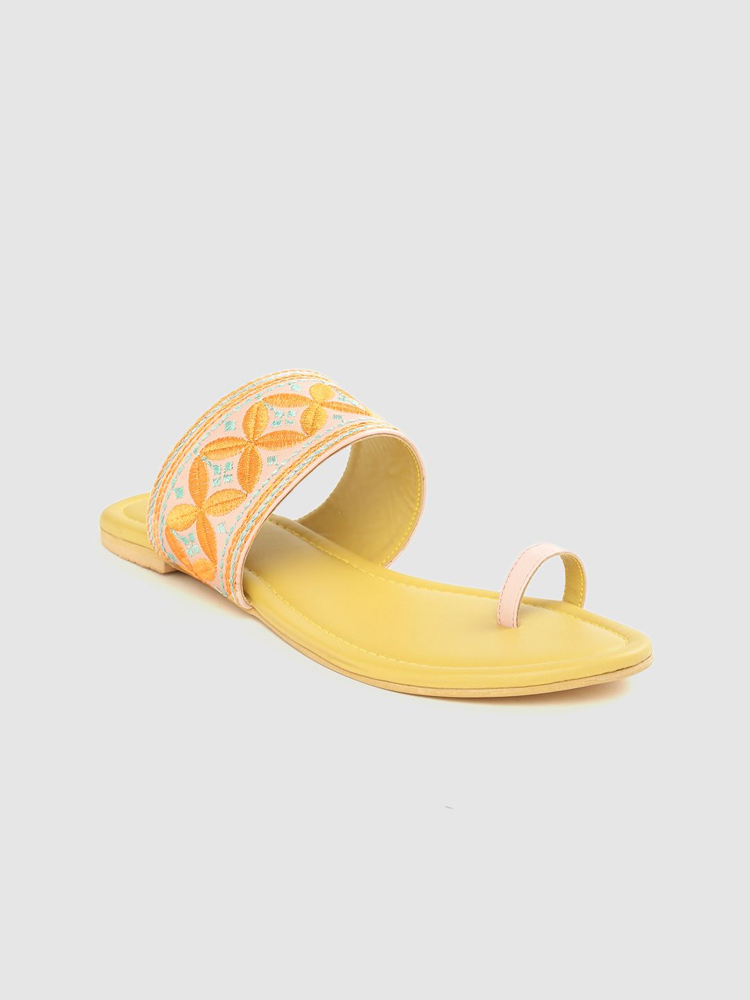 Anouk Women Pink & Orange Embroidered One Toe Flats Price in India
