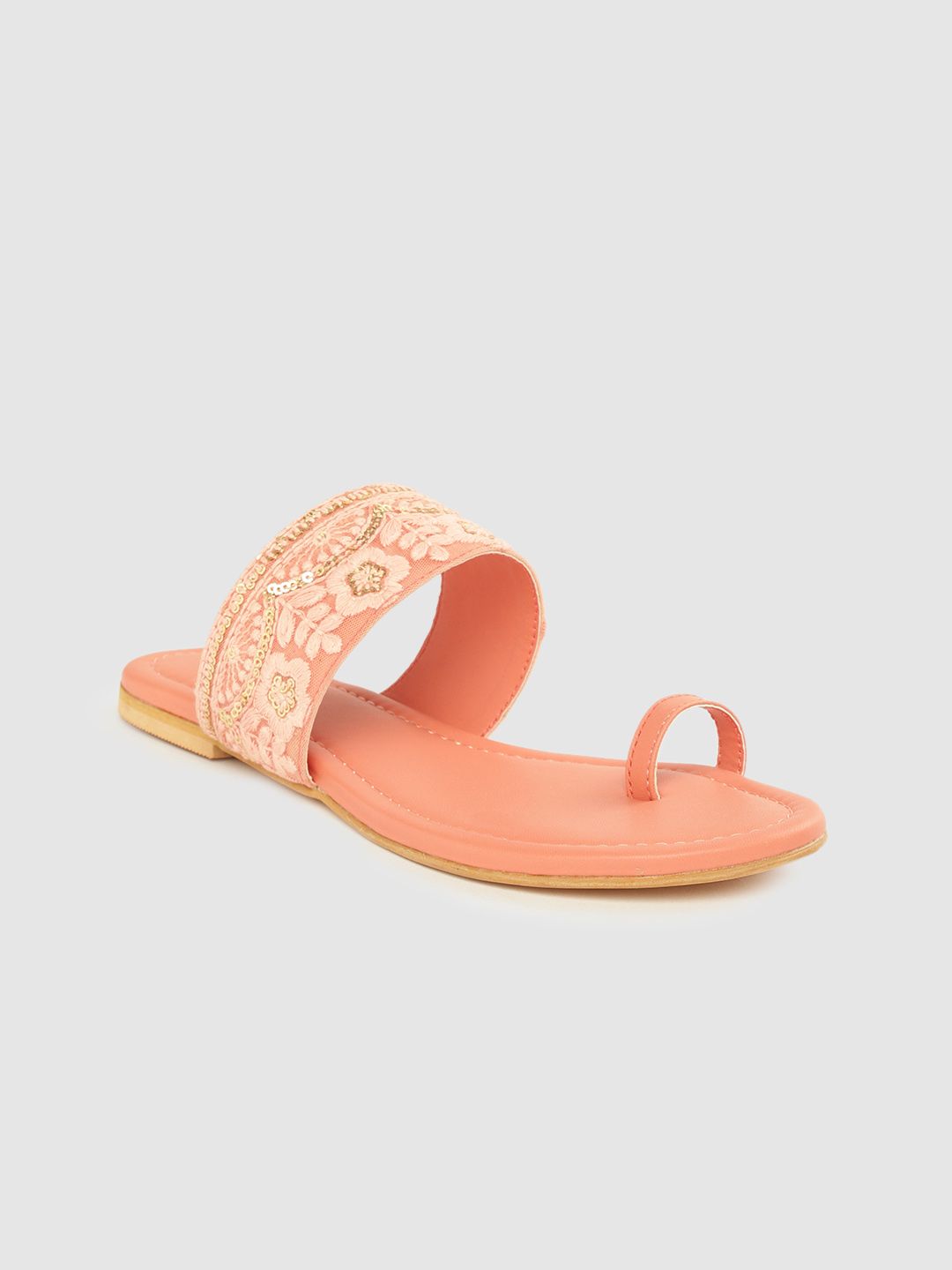 Anouk Women Peach-Coloured Embroidered One Toe Flats Price in India
