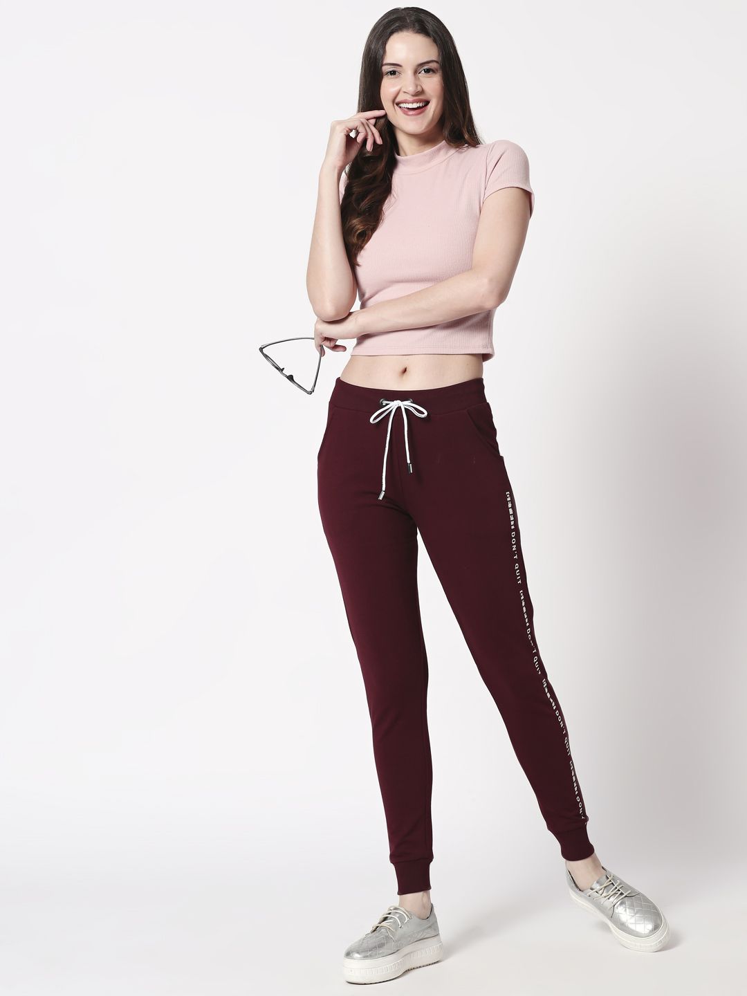 Zeyo Women Maroon Solid Joggers Price in India