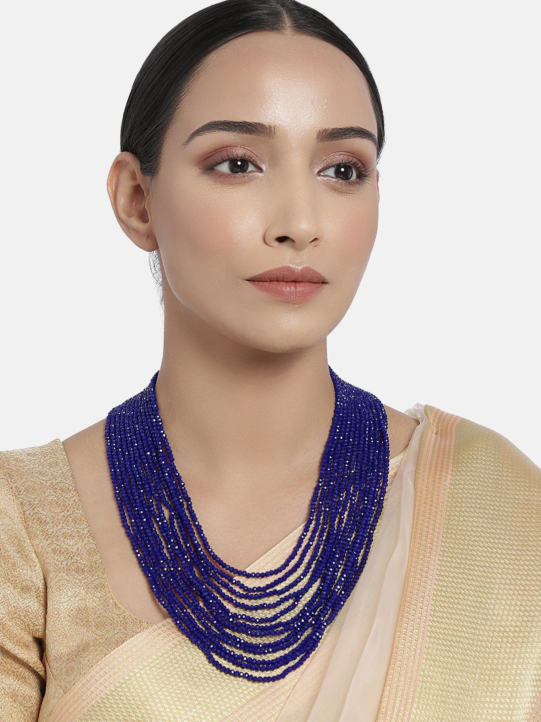 I Jewels Blue & Gold-Plated Beaded Handcrafted Layered Necklace Price in India