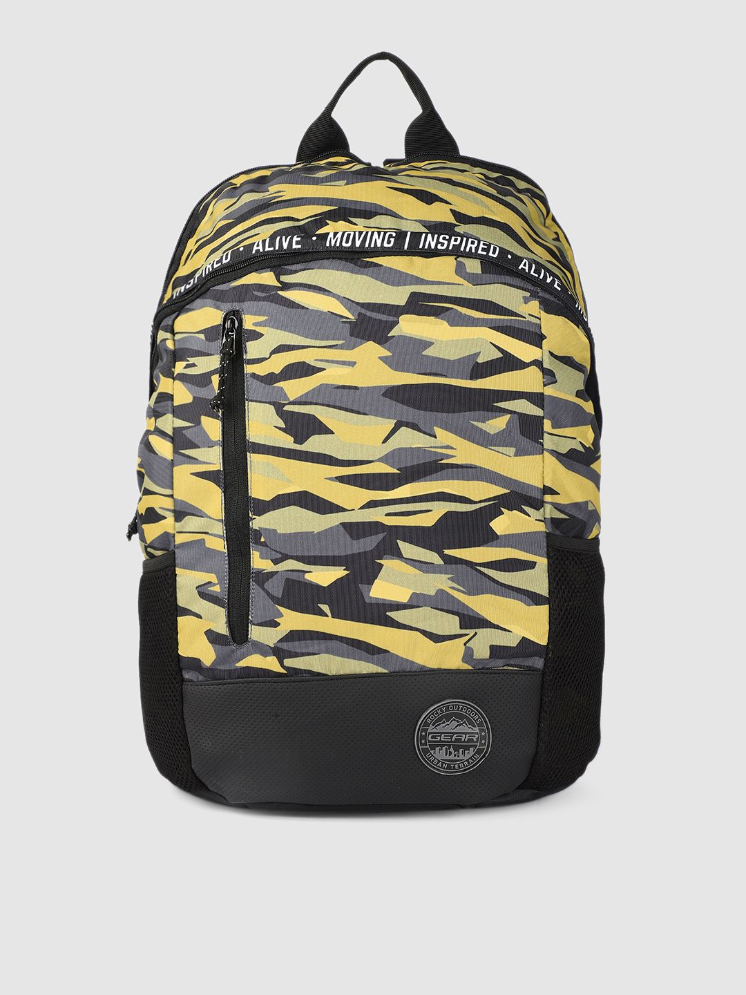 Gear Unisex Yellow & Black Camouflage Print Laptop Backpack Price in India