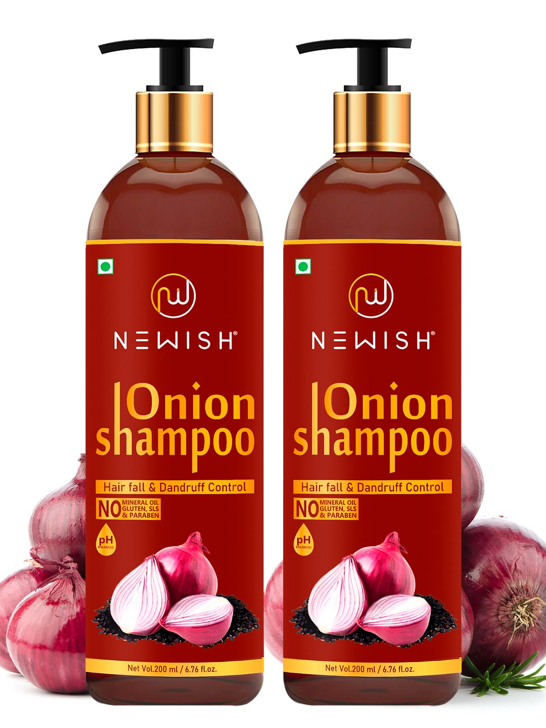 Newish Red Pack of 2 Onion Shampoo For Hair Growth and Hairfall Control 400 ml Price in India
