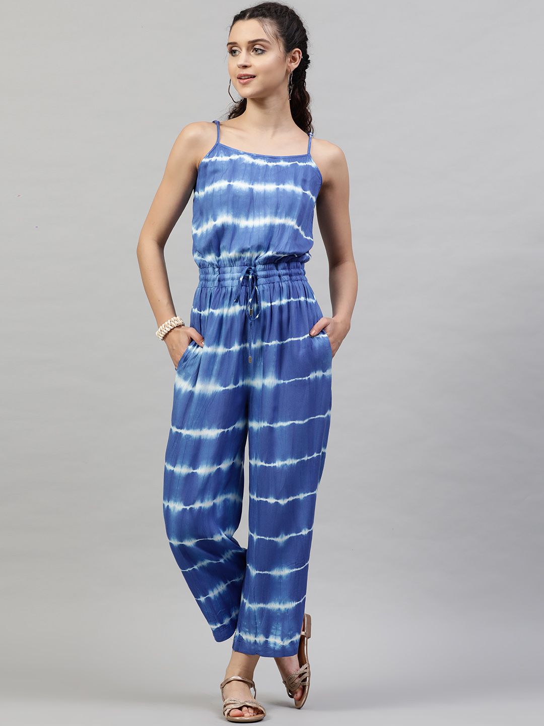 STREET 9 Women Blue & White Striped Basic Jumpsuit Price in India