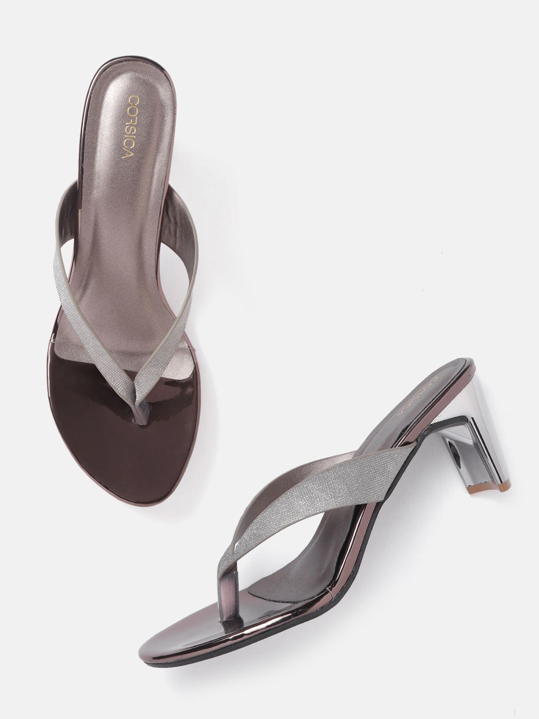 CORSICA Silver-Toned Glitter Concave Block Heels Price in India