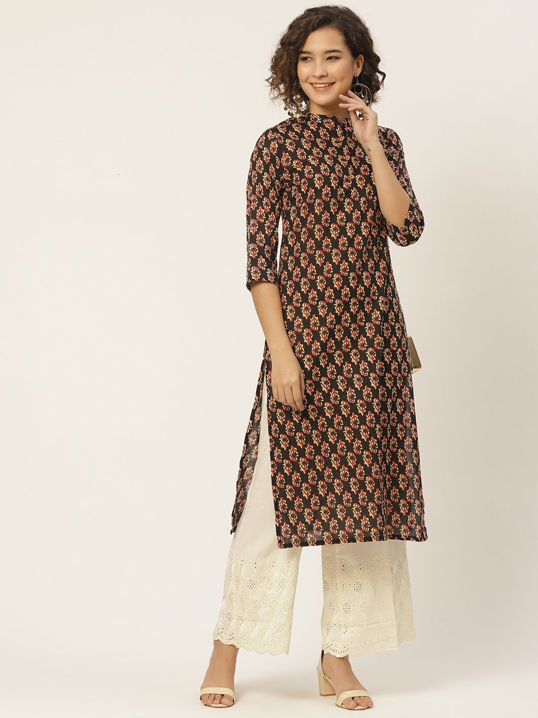 Anouk Women Black & Red Ethnic Motifs Pure Cotton Printed Kurta Price in India