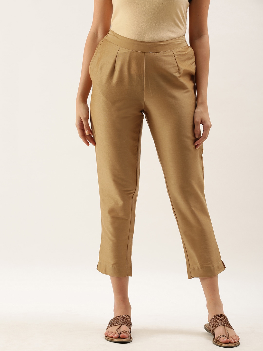 Anouk Women Gold-Toned Cigarette Trousers Price in India