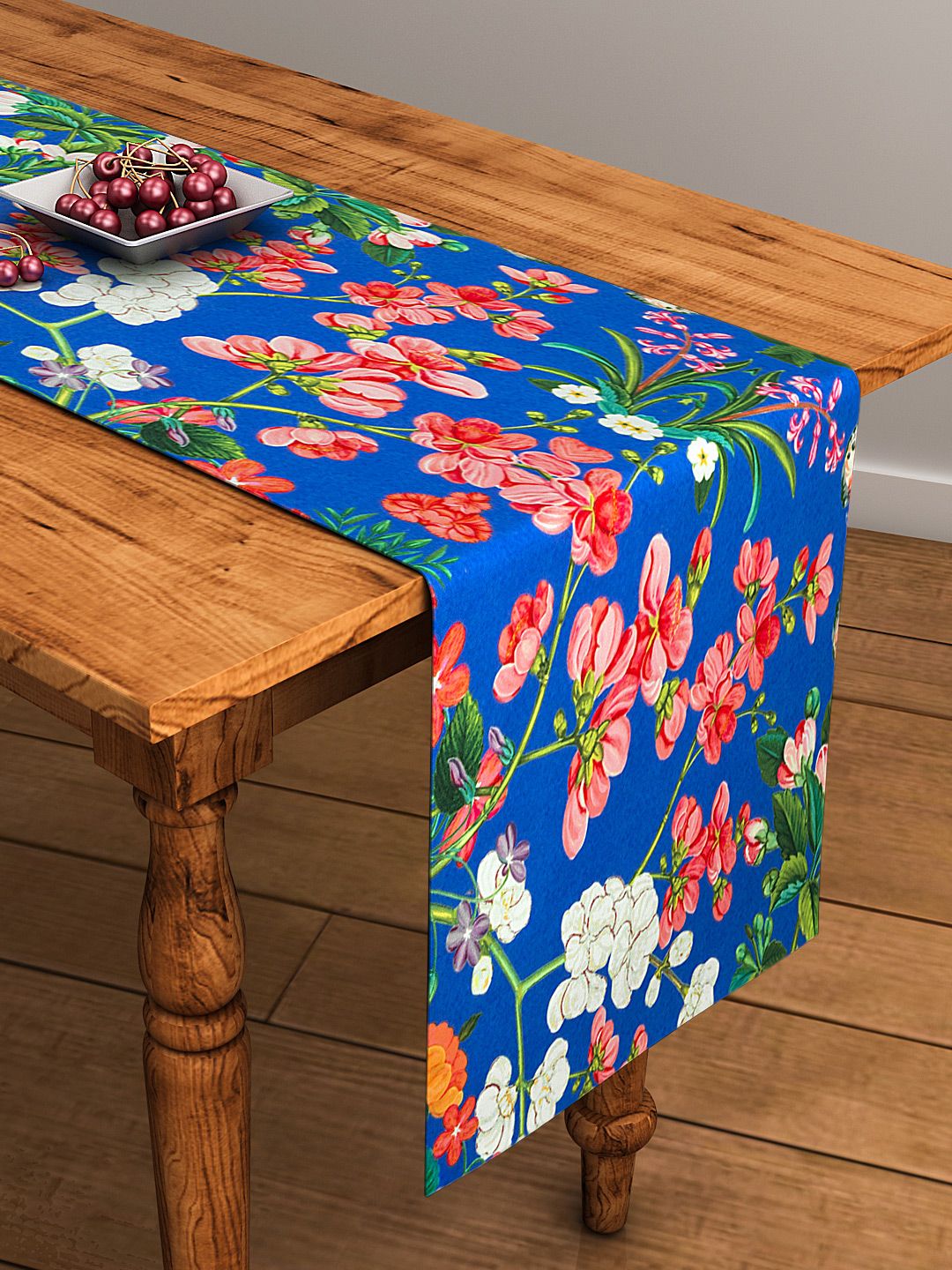 SEJ by Nisha Gupta Blue Floral Print Rectangular Cotton Table Runner Price in India