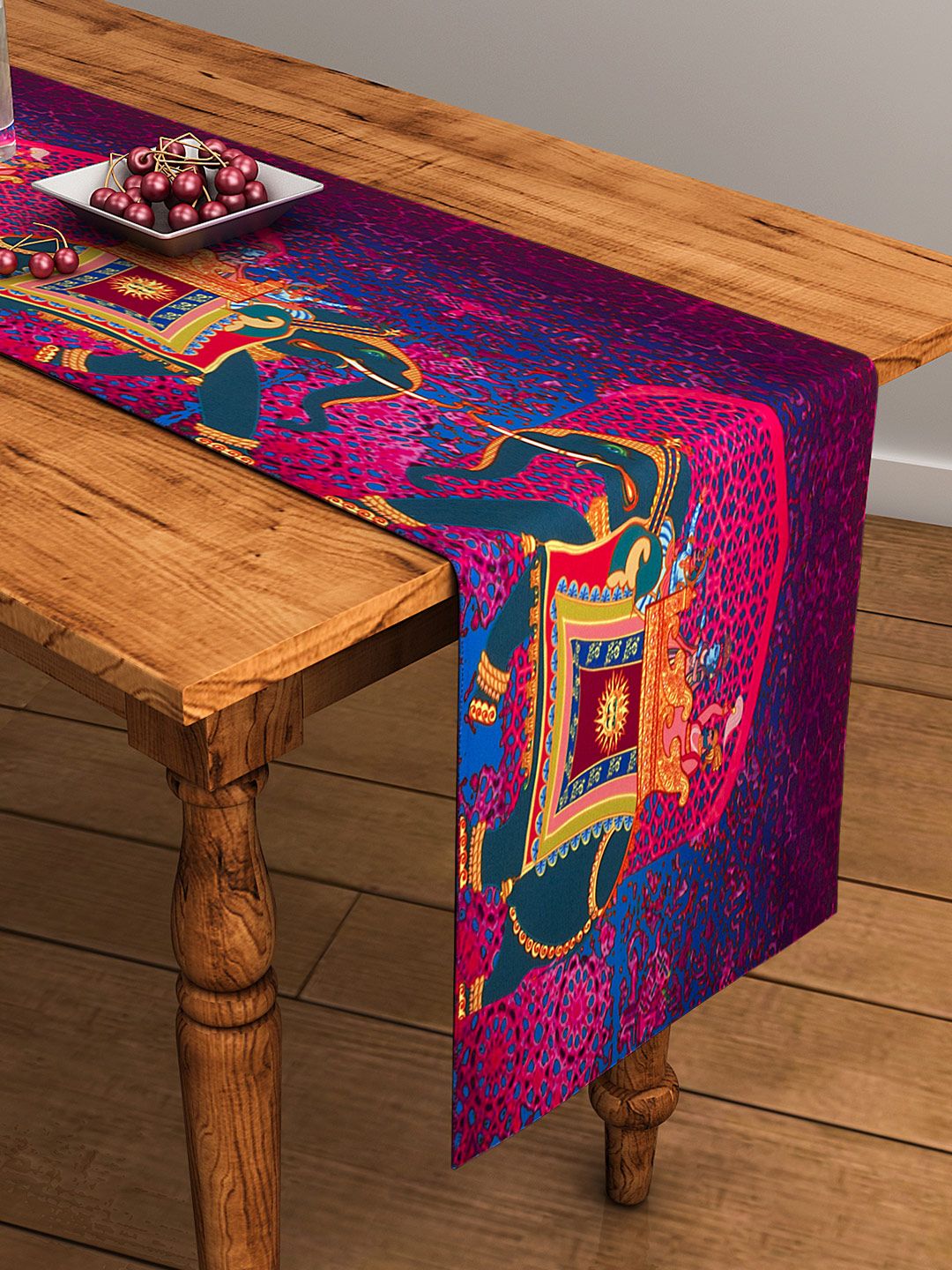 SEJ by Nisha Gupta Purple & Pink Ethnic Print Rectangular Cotton Table Runner Price in India