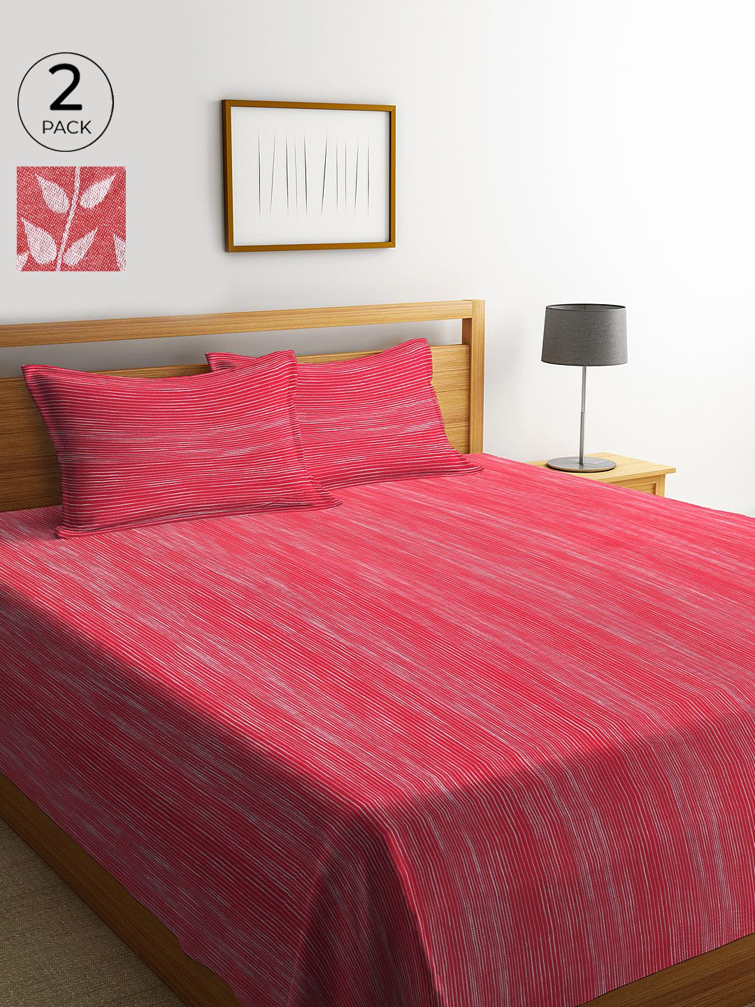 KLOTTHE Red & White Set of 2 Woven Design Double Bed Cover with 4 Pillow Covers Price in India