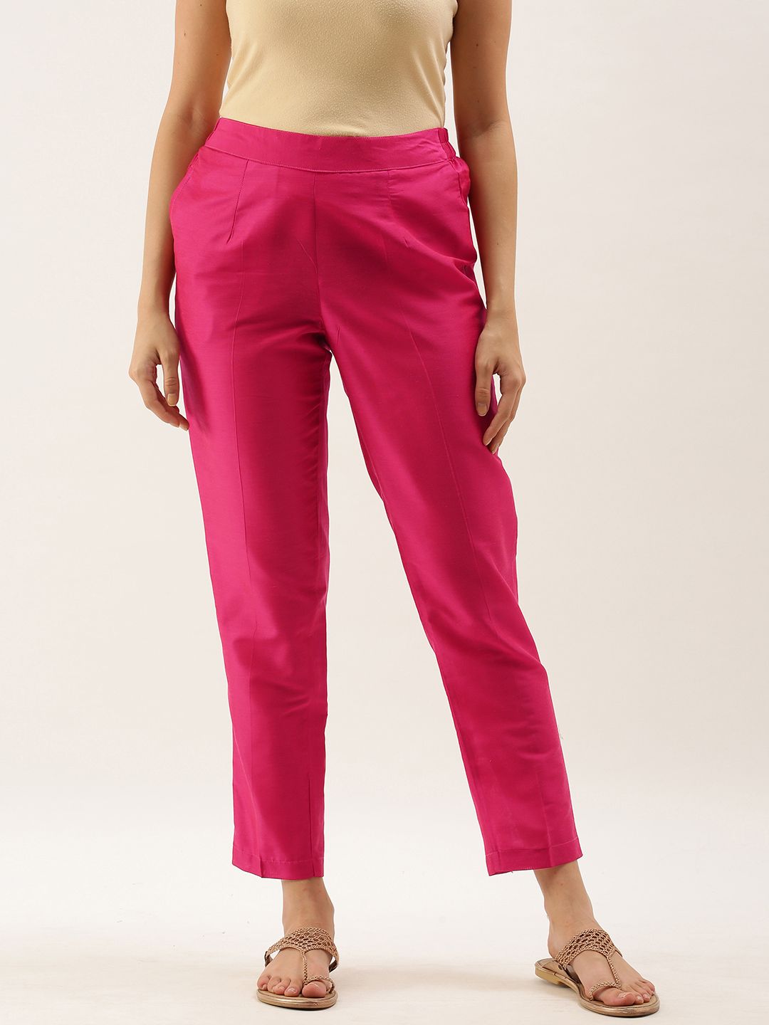 Anouk Women Fuchsia Pink Cigarette Trousers Price in India