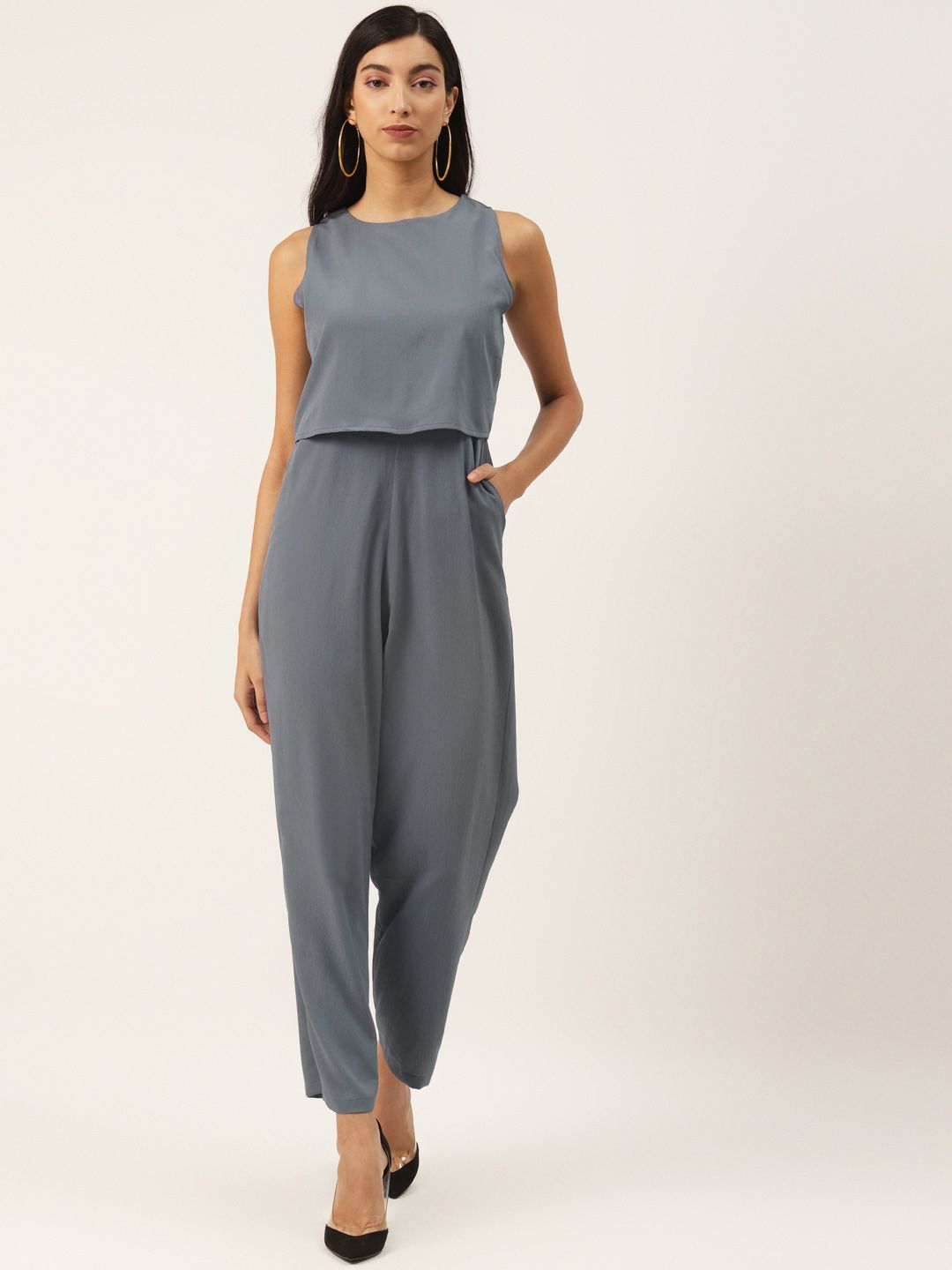 Trend Arrest Women Grey Solid Layered Basic Jumpsuit Price in India