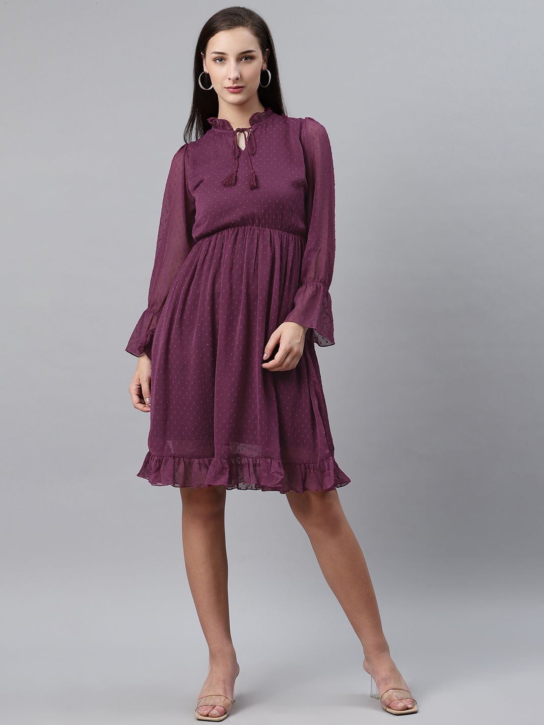 plusS Women Purple Dobby Weave A-Line Dress Price in India