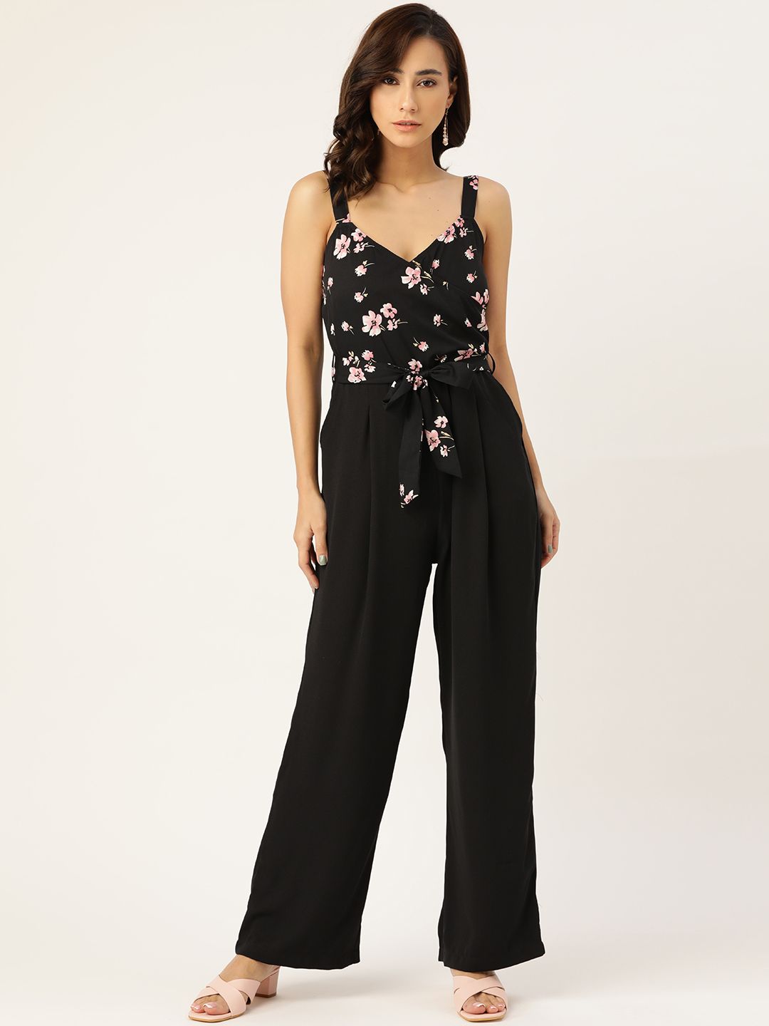 Antheaa Black & Pink Printed Culotte Jumpsuit Price in India