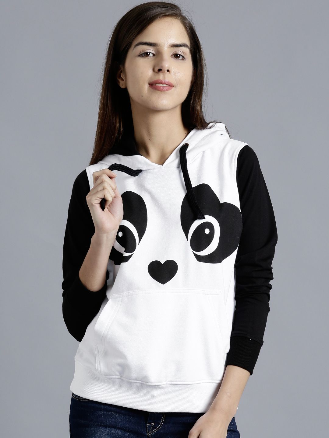 Kook N Keech White & Black Printed Colourblocked Hooded Sweatshirt Price in India