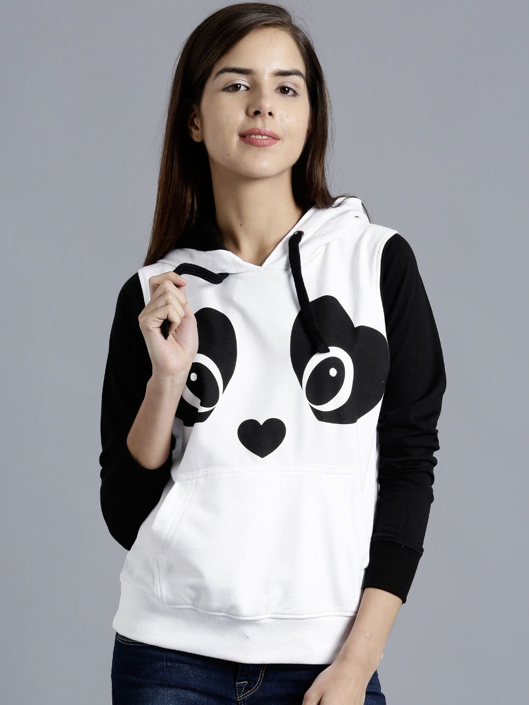 Kook N Keech White Black Printed Colourblocked Hooded Sweatshirt