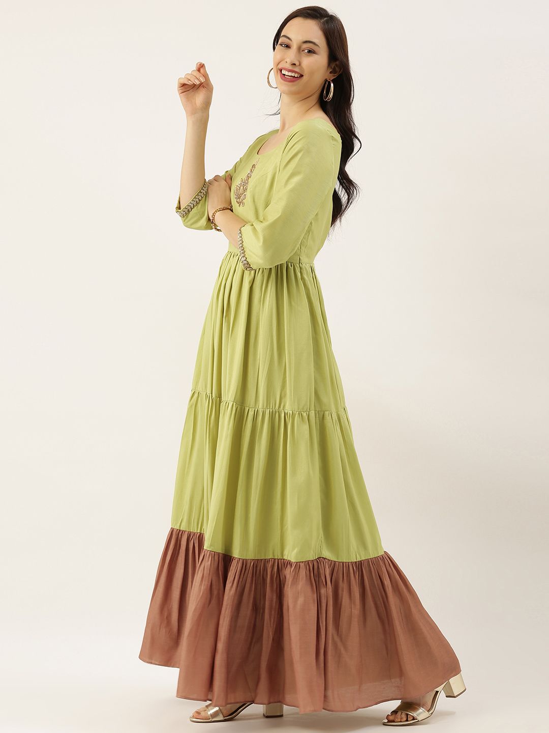 EthnoVogue Women Green Colourblocked Fit and Flare Dress Price in India