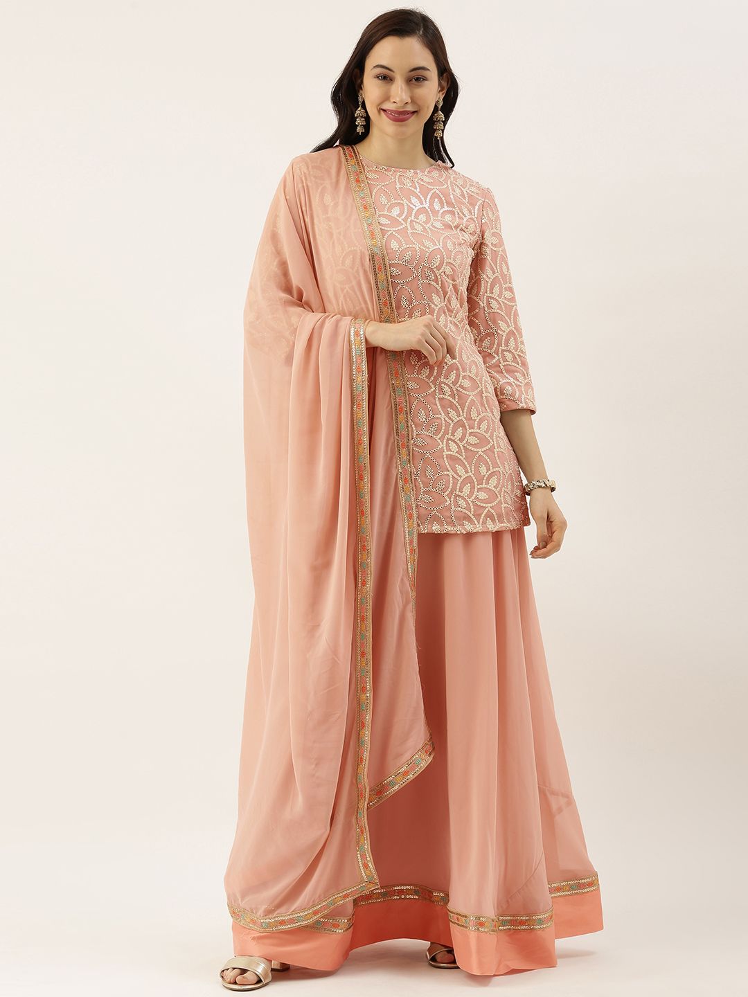 EthnoVogue Pink Embellished Made to Measure Lehenga & Blouse with Dupatta Price in India