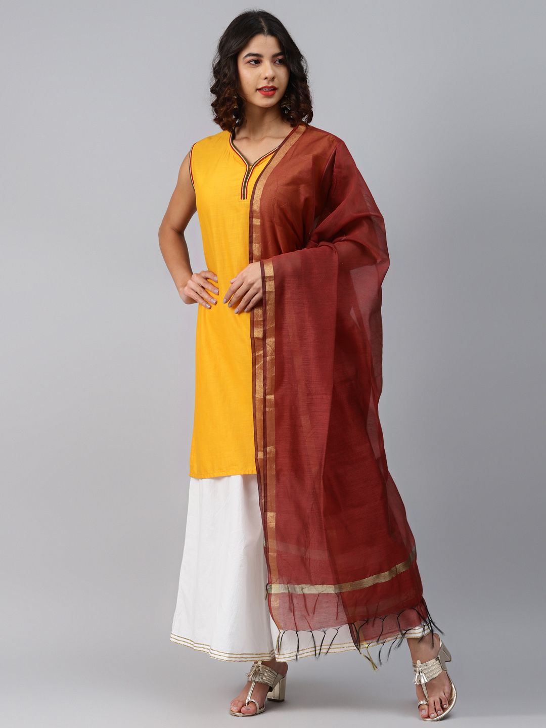 swatika Maroon Solid Bhagalpuri Handloom Dupatta Price in India