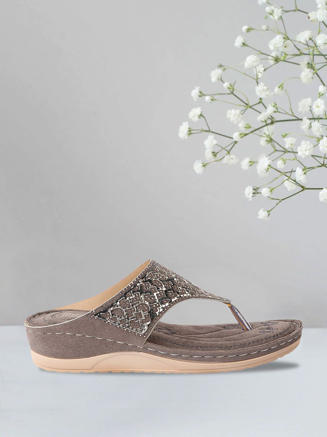 Shoetopia Women Grey Embellished Sandals Price in India
