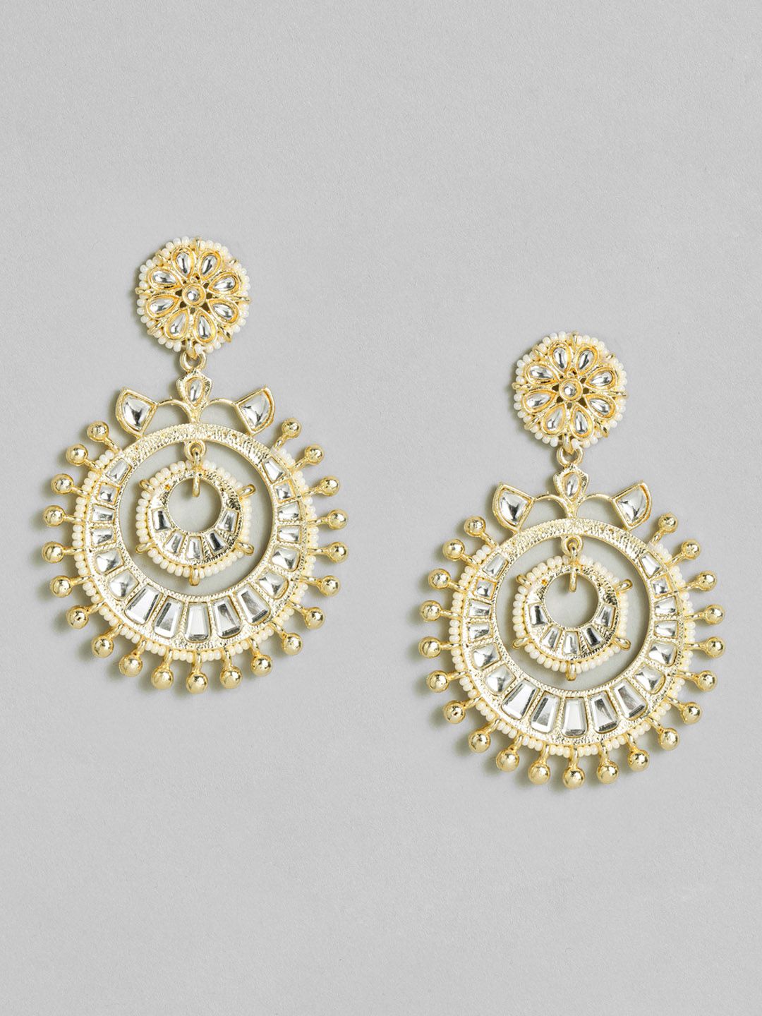 Justpeachy White & Gold-Plated Kundan Circular Drop Earrings Price in India