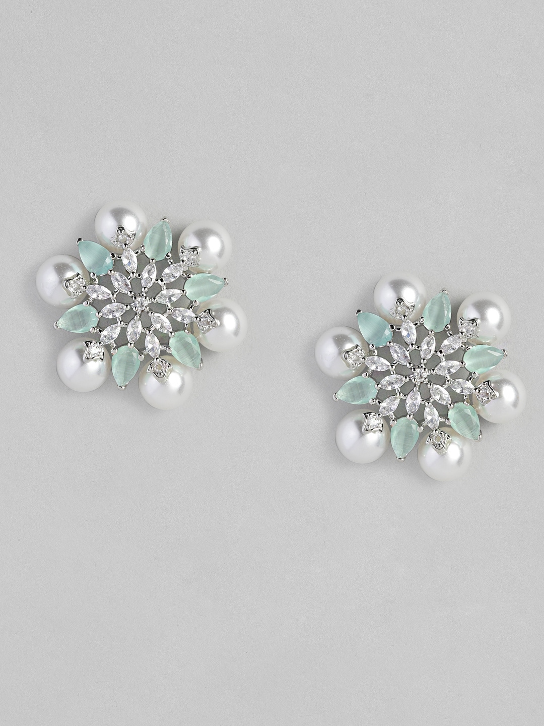 justpeachy Green Pearl Studded Floral Studs Price in India