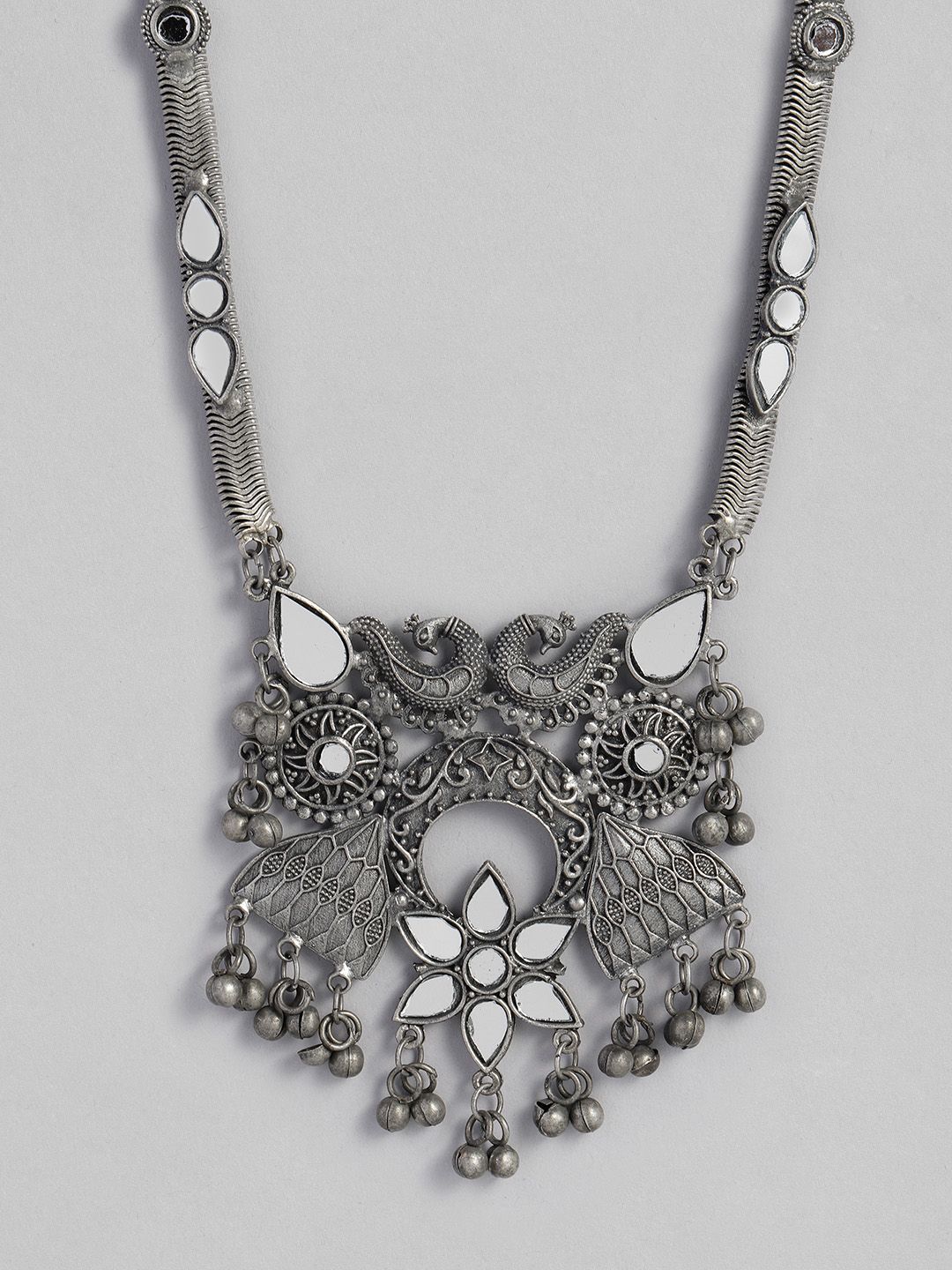 justpeachy Silver-Toned Alloy Silver-Plated Oxidised Necklace Price in India