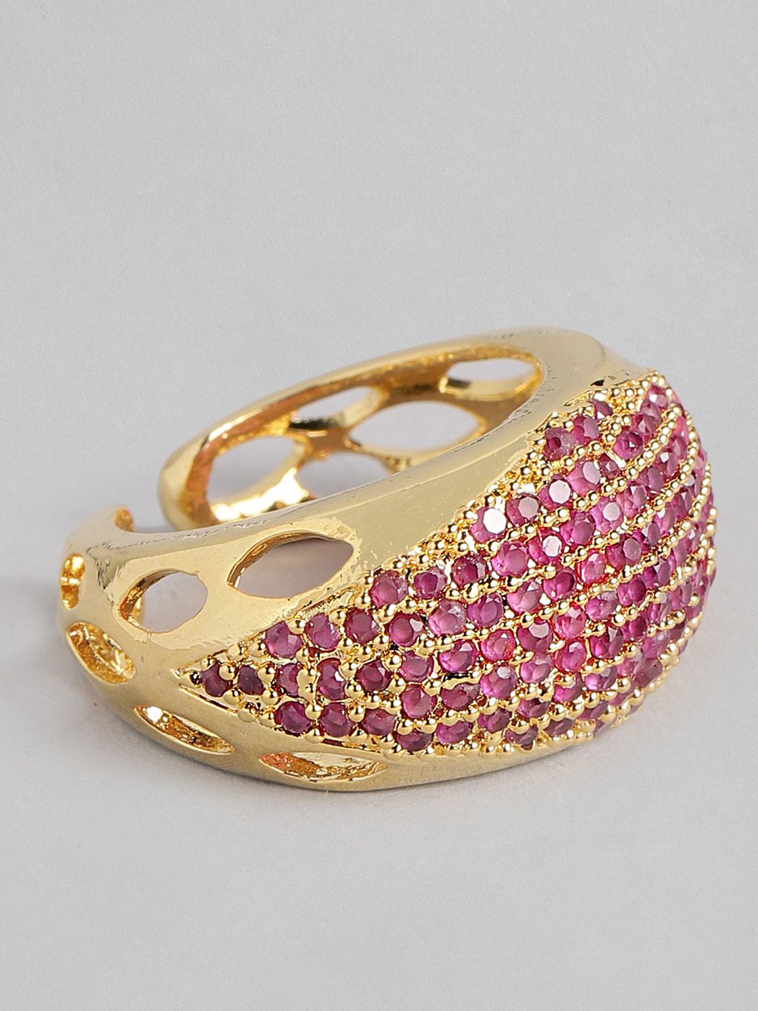 justpeachy Pink Gold-Plated AD Studded Adjustable Finger Ring Price in India