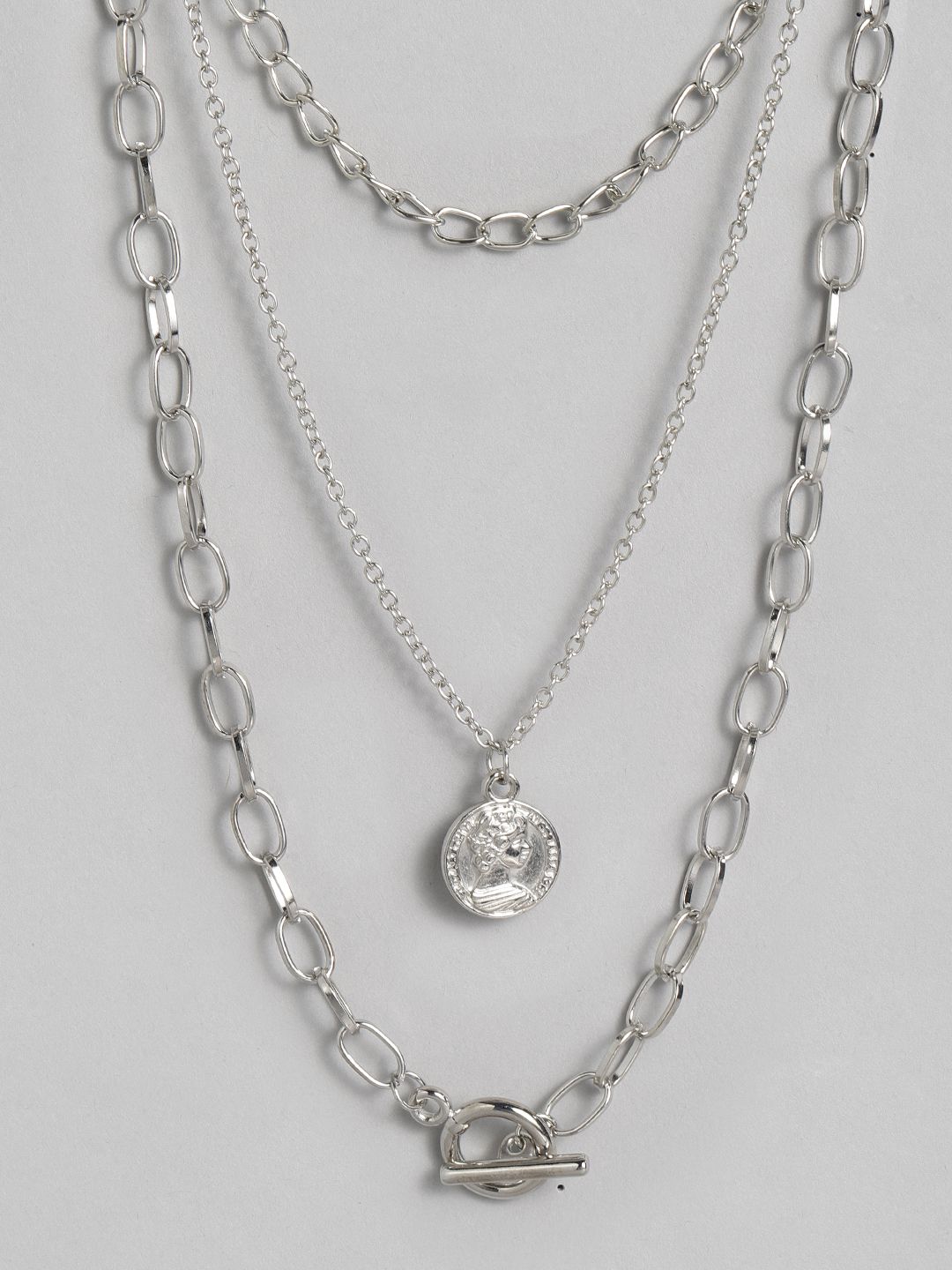 justpeachy Silver-Plated Stone Studded Layered Necklace Price in India