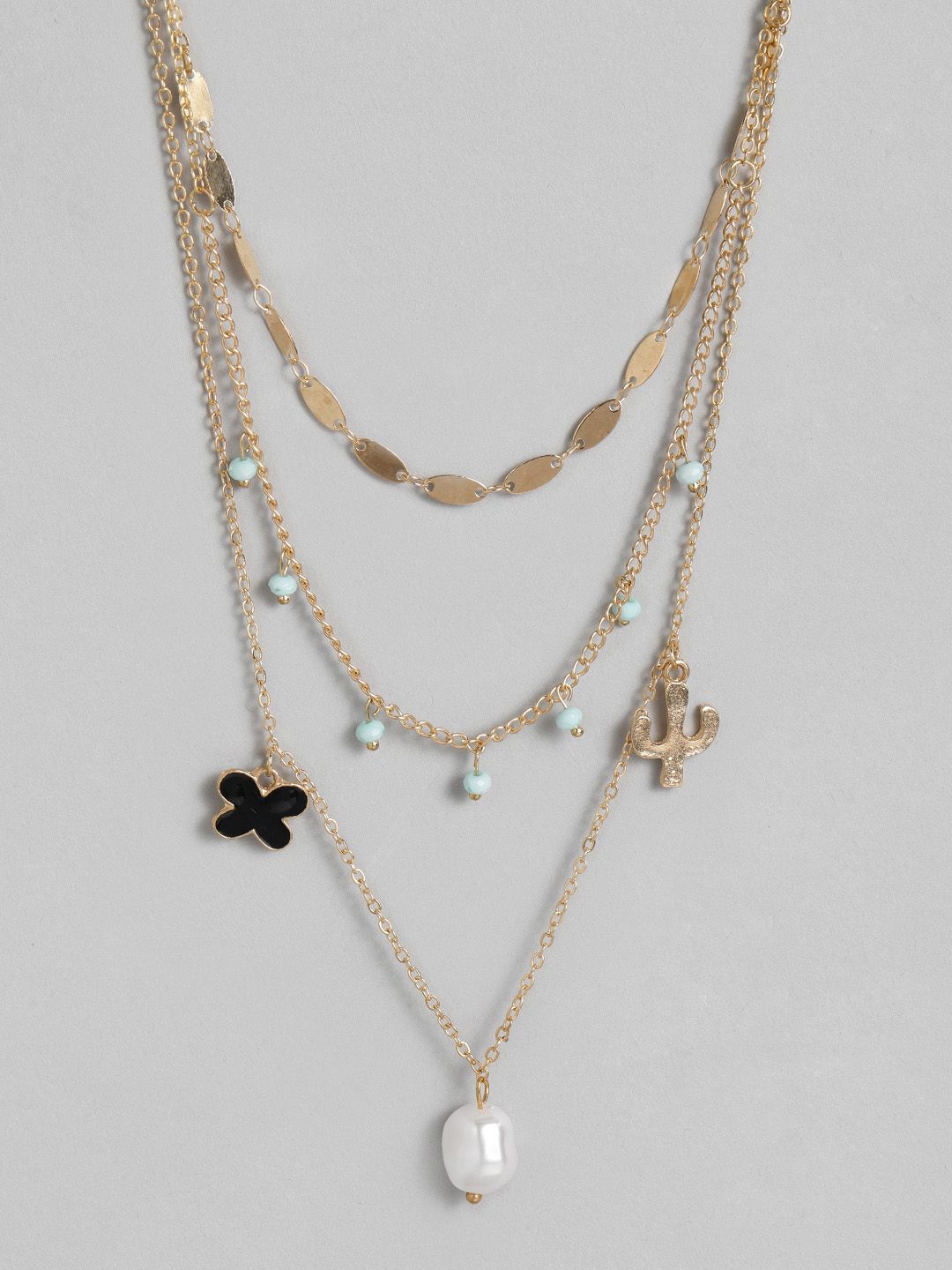 justpeachy Blue Gold-Plated Layered Beaded Necklace Price in India