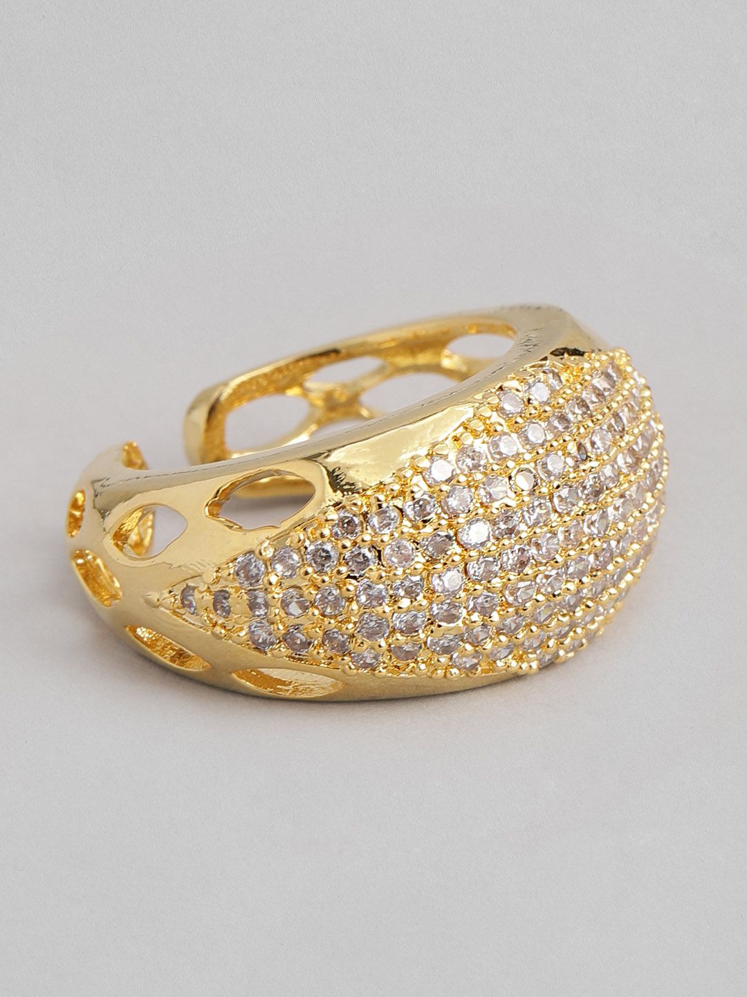 justpeachy White Gold-Plated AD Studded Adjustable Finger Ring Price in India