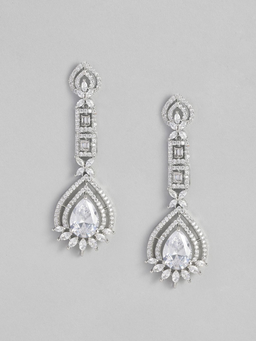 justpeachy Silver-Toned American Diamond Drop Earrings Price in India