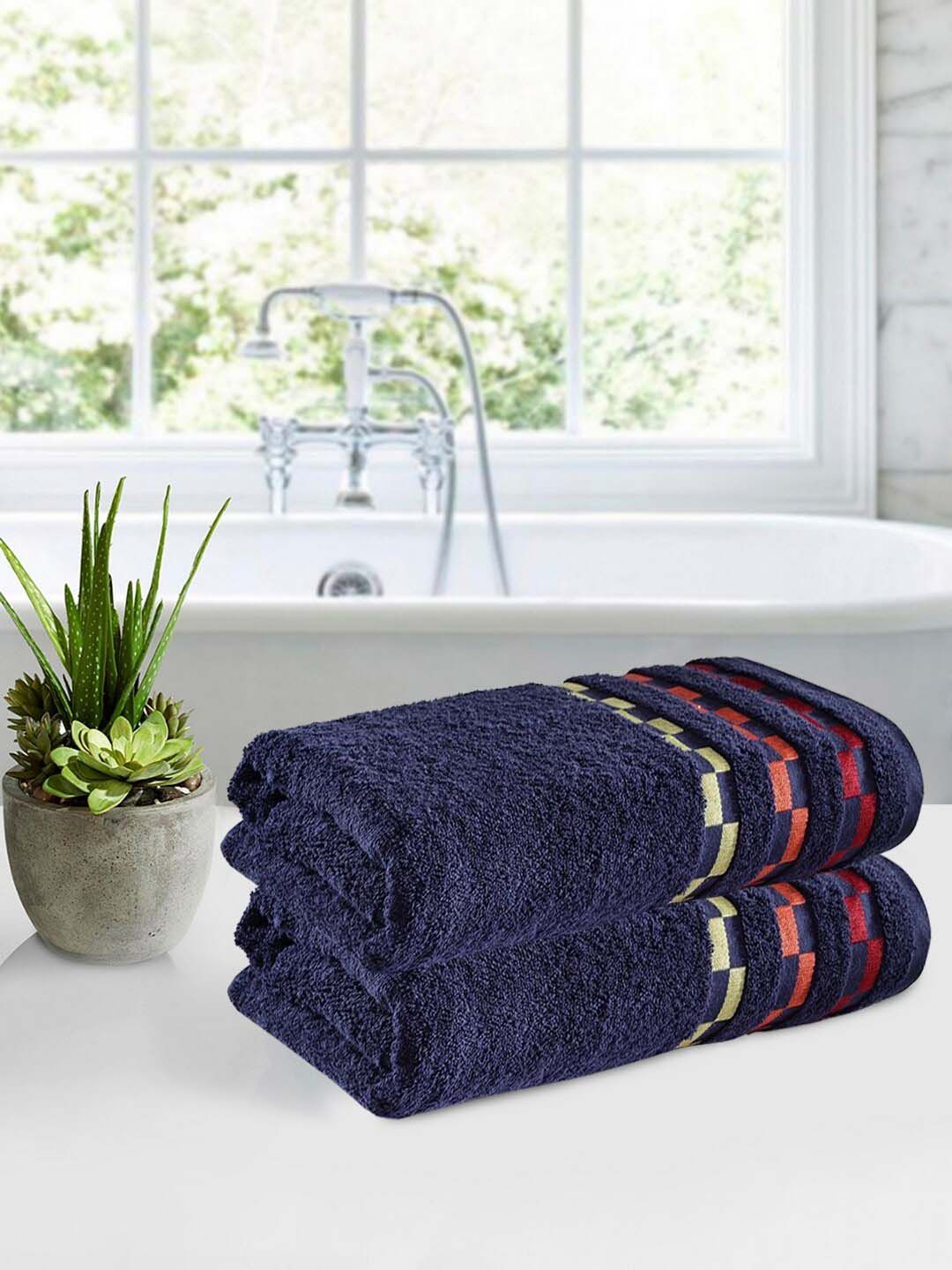 BIANCA Unisex Navy Blue Set of 2 Solid 450 GSM Bath Towels Price in India