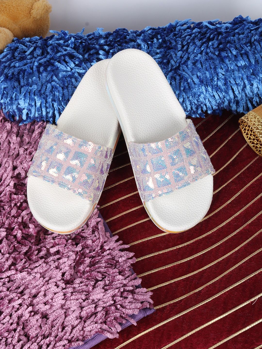 ZAPATOZ Women Purple & White Embellished Slip-On Price in India