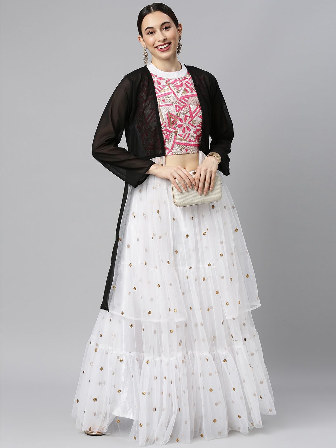 DIVASTRI White & Black Embellished Ready to Wear Lehenga & Unstitched Price in India