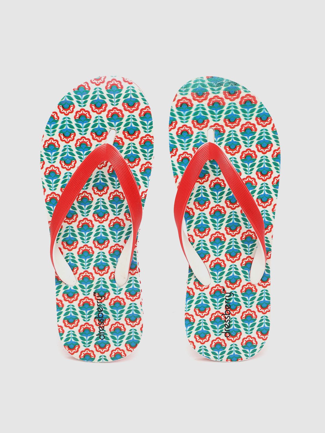 DressBerry Women Red & White Ethnic Motifs Print Thong Flip-Flops Price in India