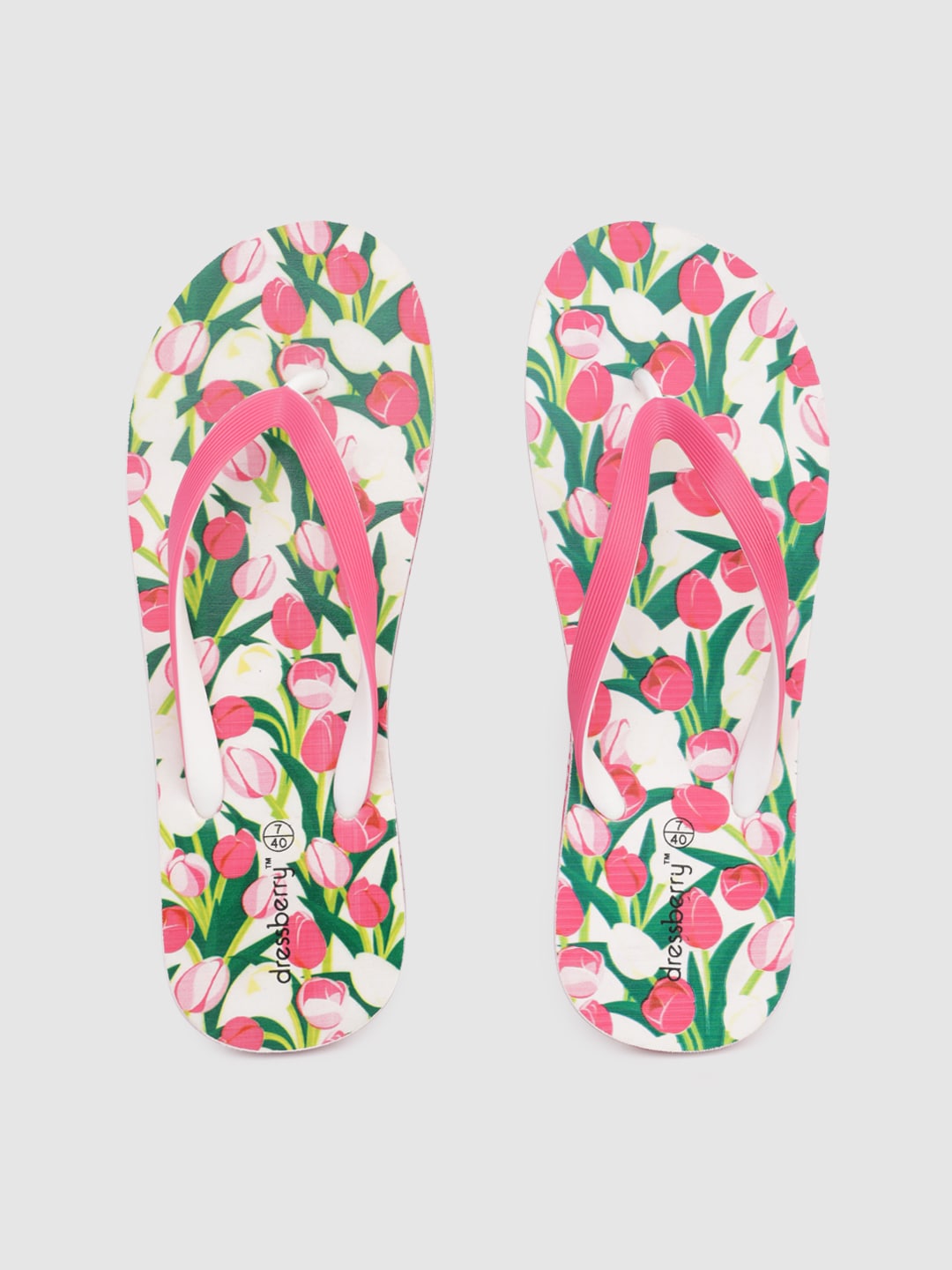 DressBerry Women Pink & Green Printed Thong Flip-Flops Price in India