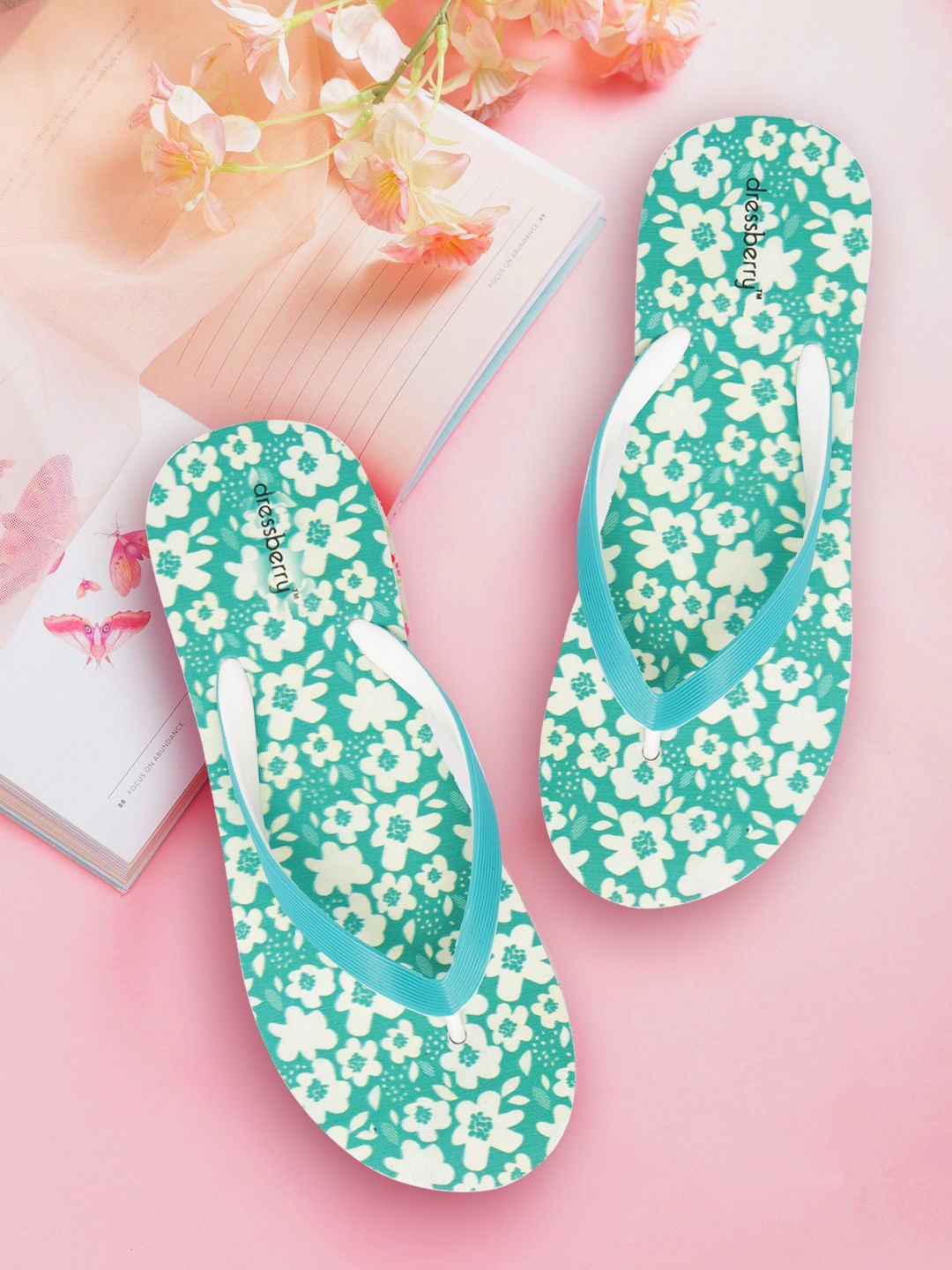 DressBerry Women Sea Green & White Floral Print Thong Flip-Flops Price in India
