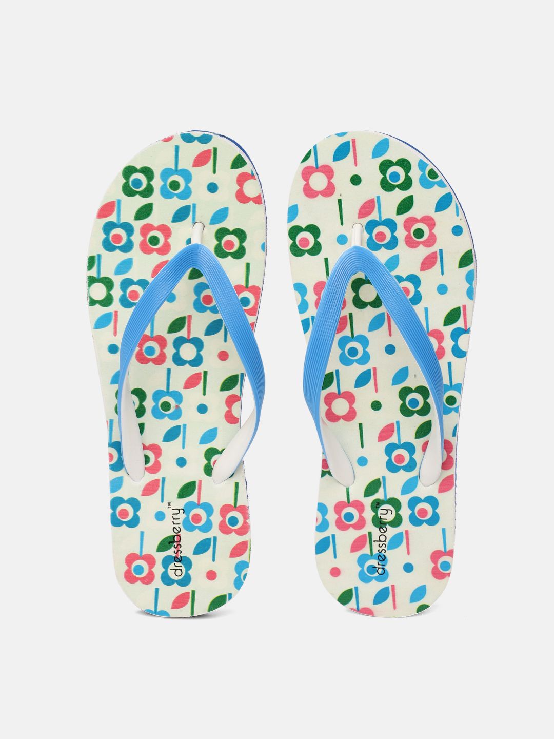 DressBerry Women Blue & White Printed Thong Flip-Flops Price in India