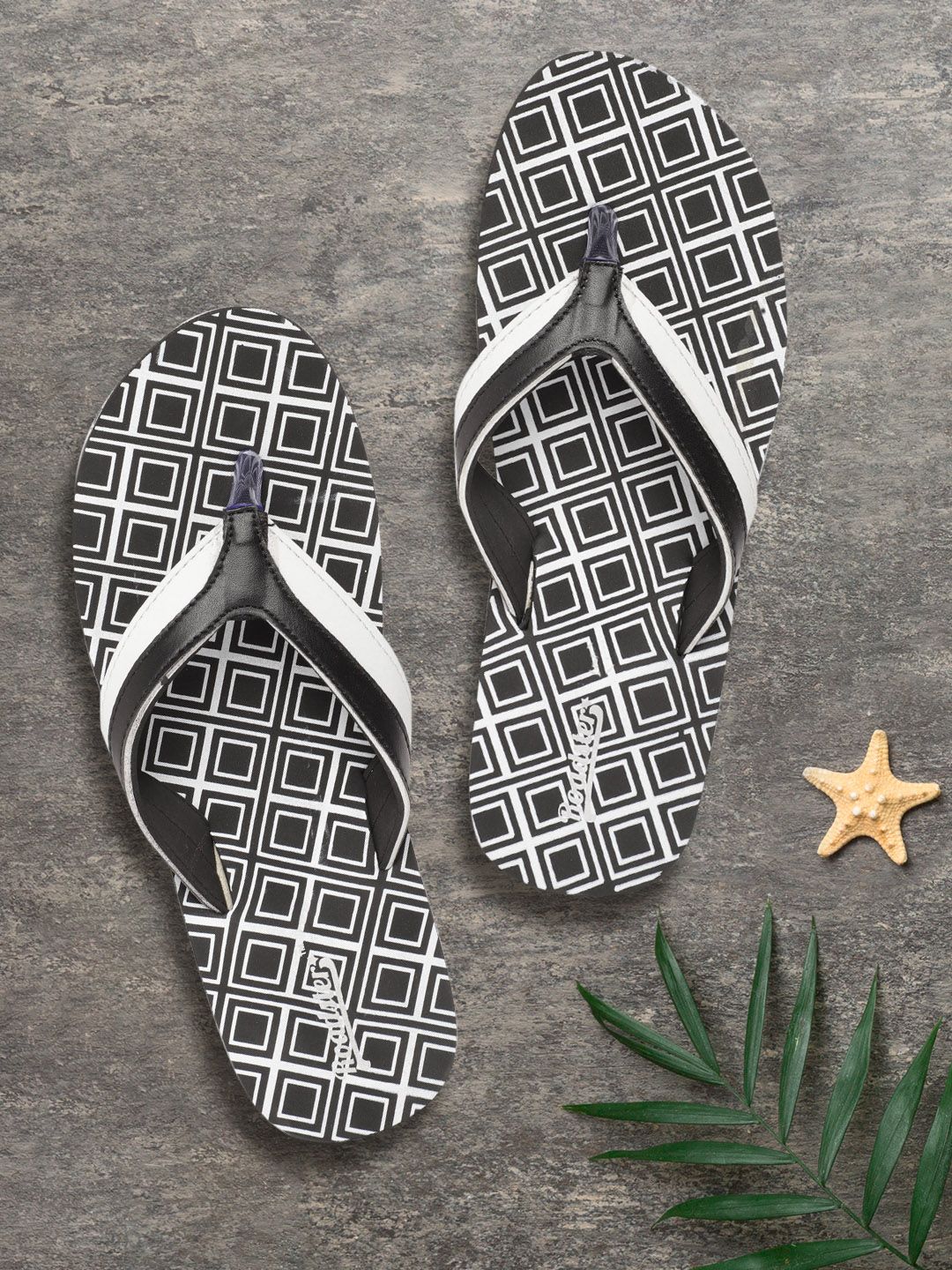 Roadster Women Black & White Geometric Print Thong Flip-Flops Price in India