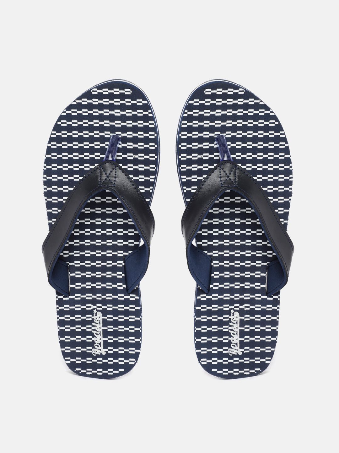 Roadster Women Navy Blue & White Geometric Printed Thong Flip-Flops Price in India