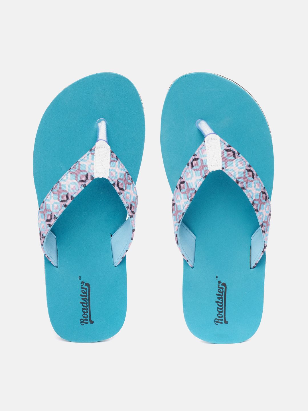 Roadster Women Mauve & Blue Printed Thong Flip-Flops Price in India